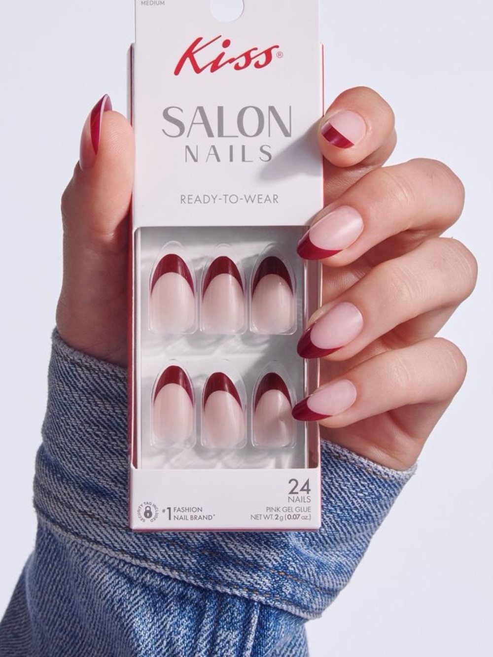 KISS Voguish Fantasy Press-On Nails Natural Burgundy French Tips Passionable - Picture 3 of 16